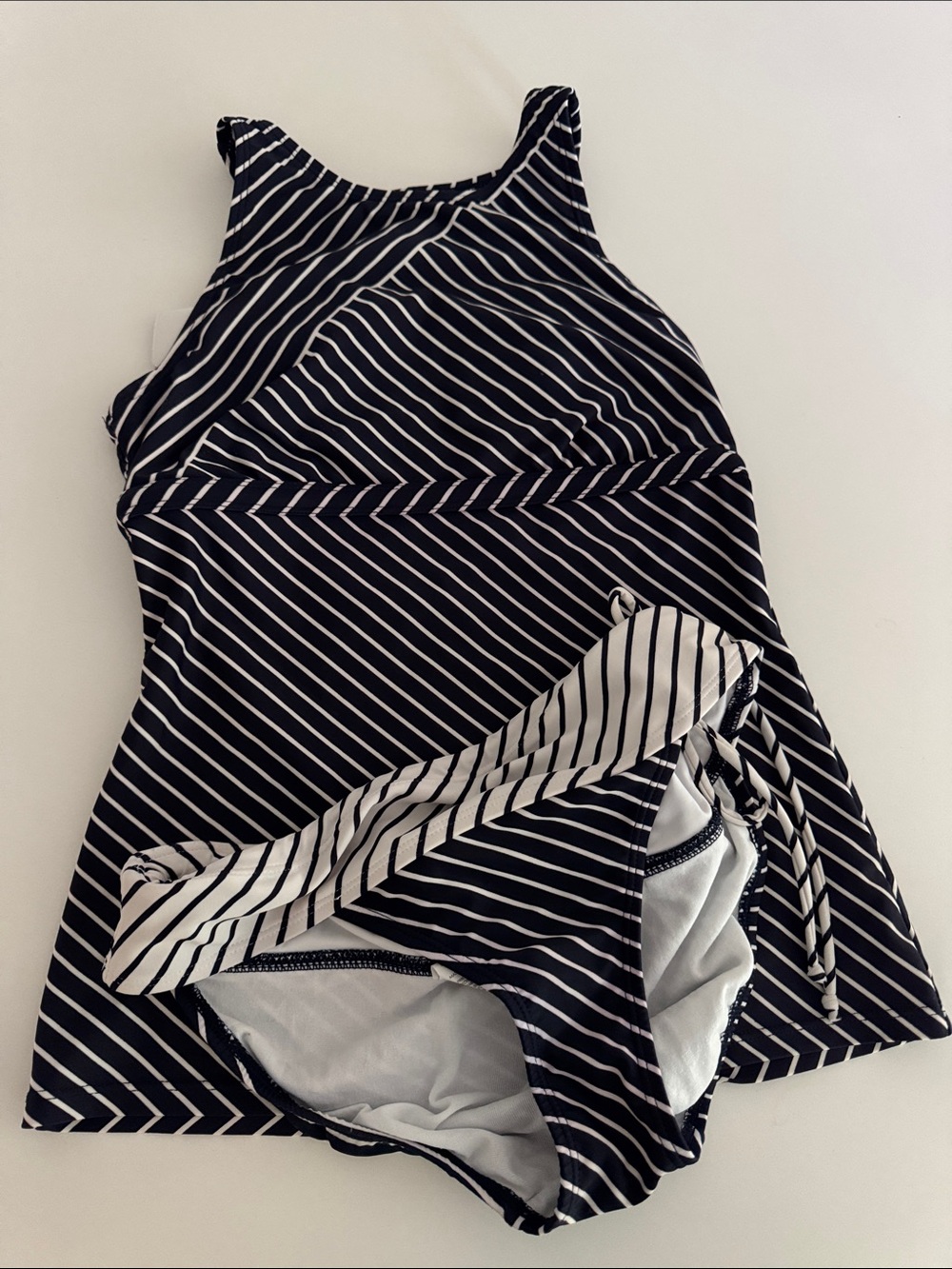 Athleta Striped Navy and White Women's Tankini Top with Matching Bottoms